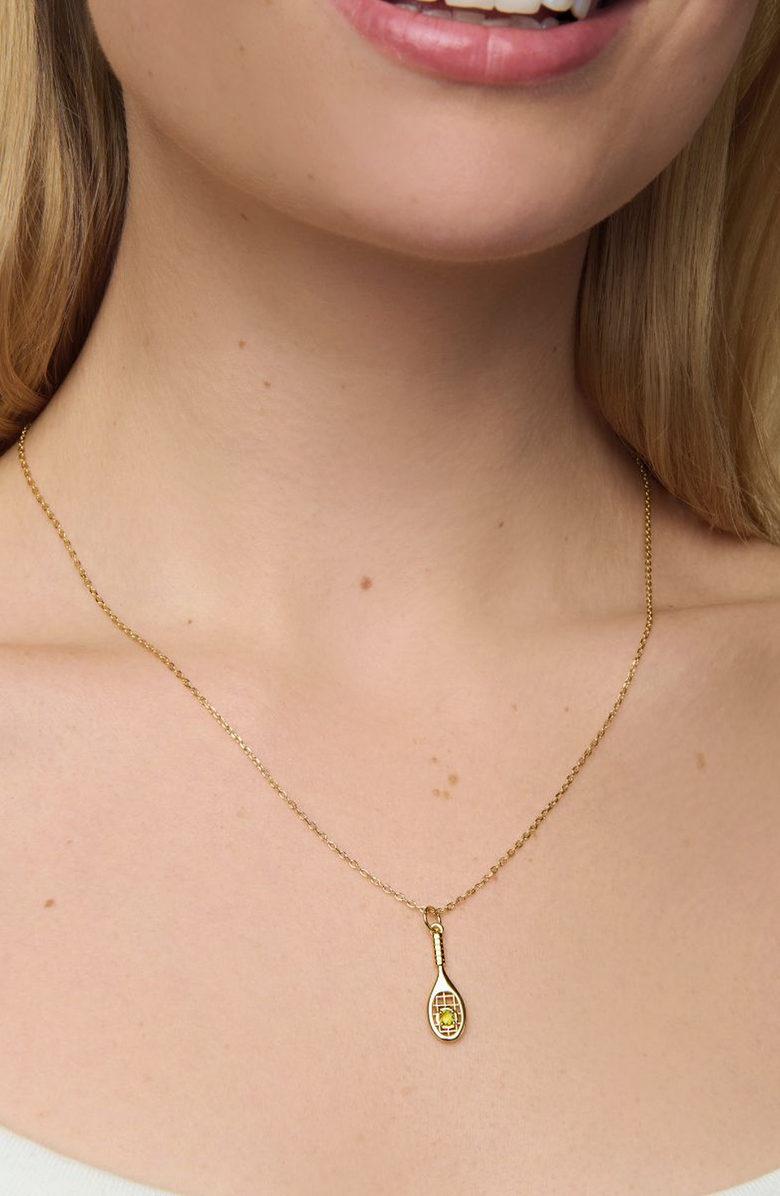 Little Sky Stone Tennis Racket Charm Necklace, Alternate, color, Metallic Gold