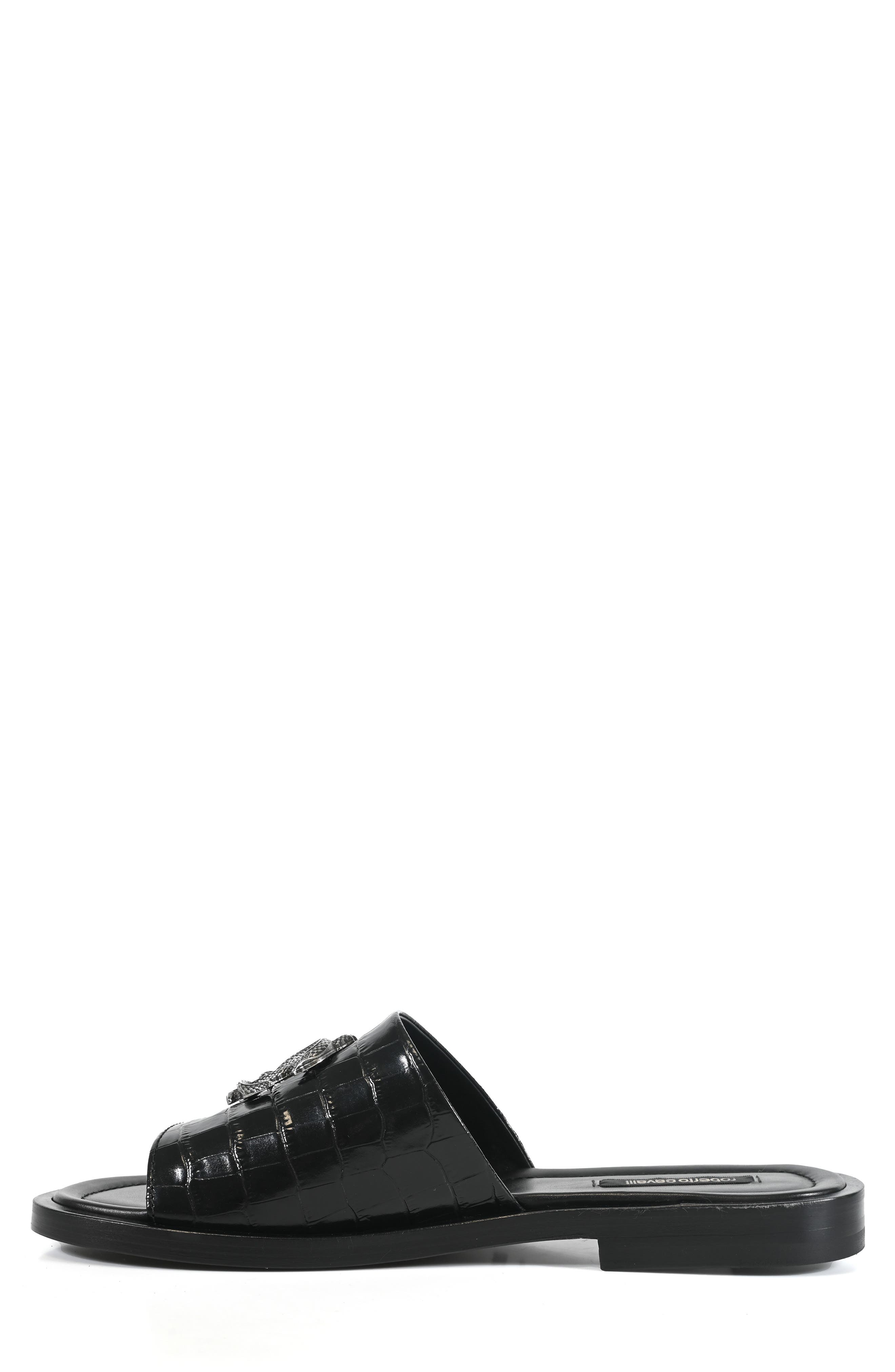Roberto Cavalli Croc Embossed Slide Sandal, Alternate, color, Black