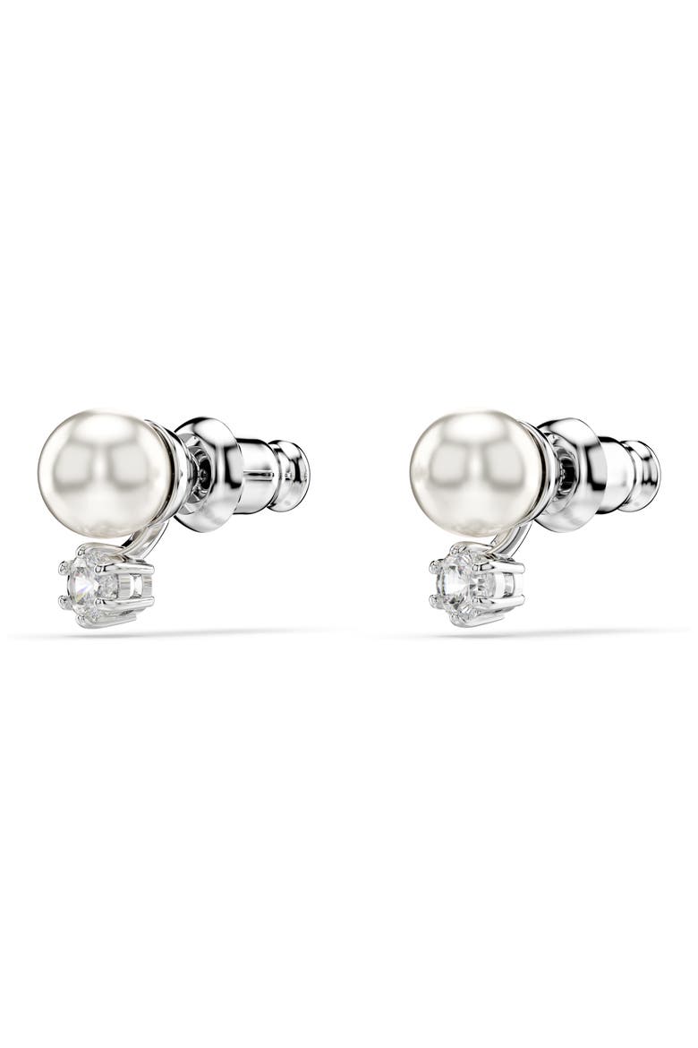 Matrix Faux Pearl & Crystal Stud Earrings, Alternate, color, SILVER/ WHITE