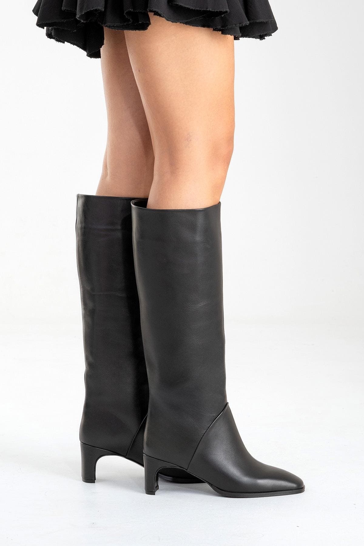 Forever & Always Shoes Taly Leather Block Heel Knee High Boot, Alternate, color, Black