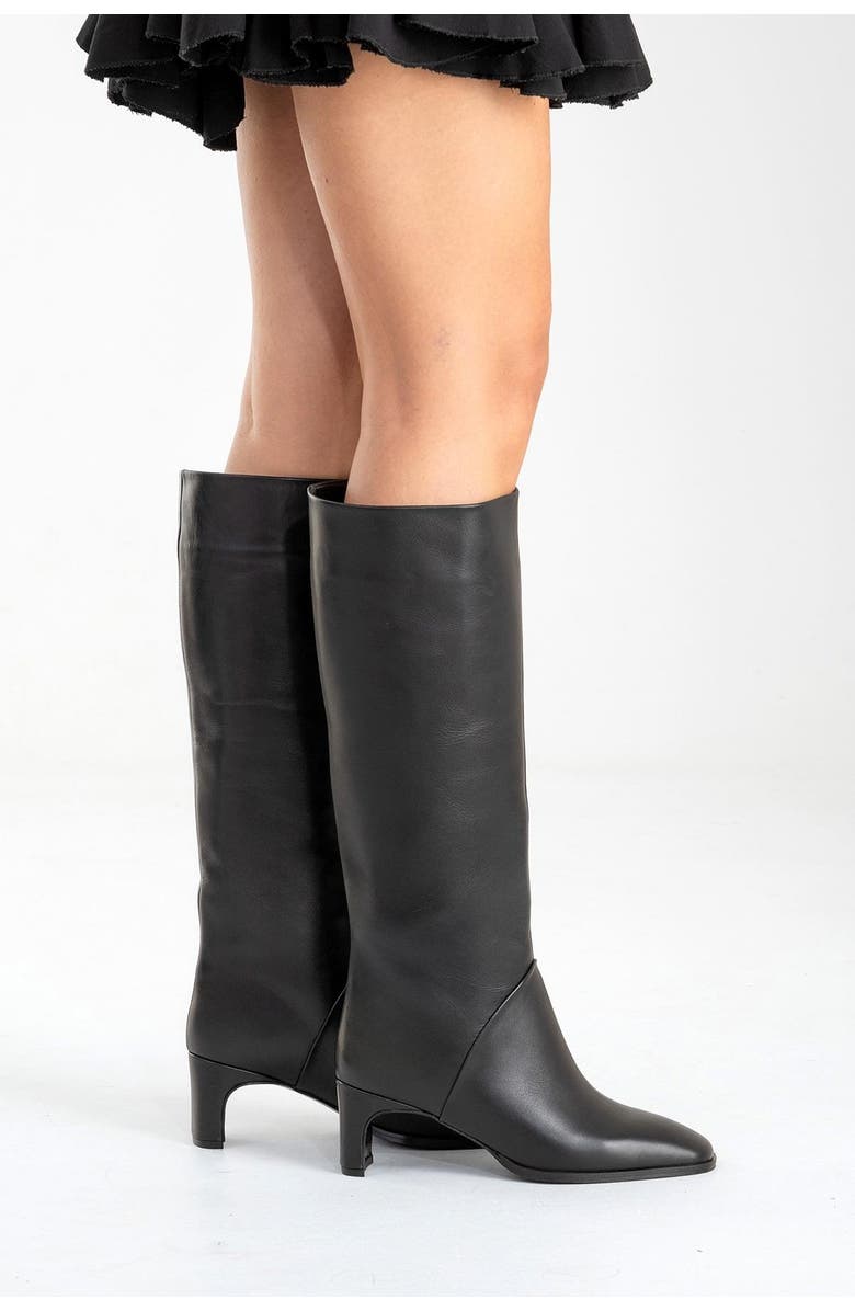 Forever & Always Shoes Taly Leather Block Heel Knee High Boot, Alternate, color, Black