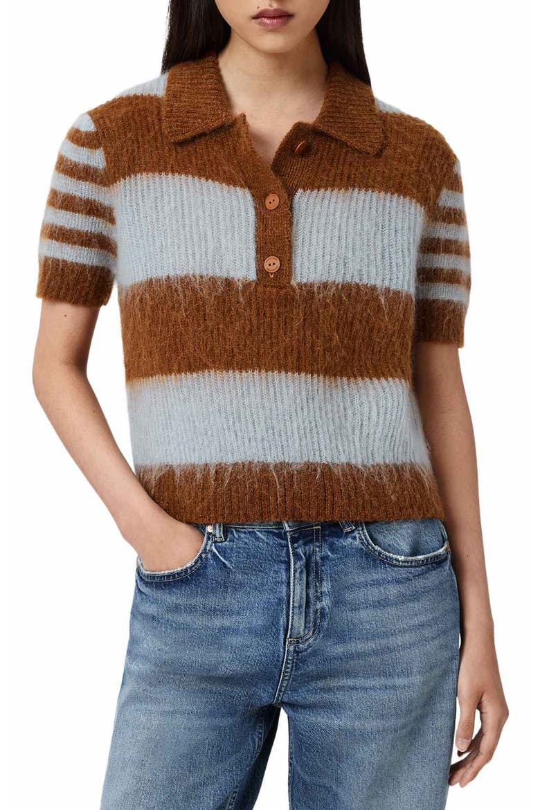 Clem Polo Sweater, Main, color, STEEL BLUE/ COGNAC