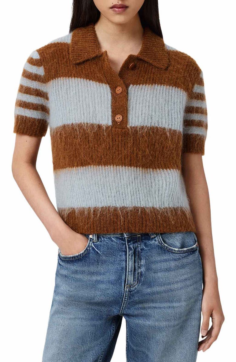AllSaints Clem Polo Sweater, Main, color, Steel Blue/ Cognac