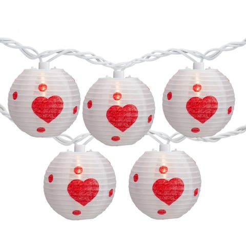 Hearts Paper Lantern Indoor Outdoor Patio Light Set -  8.5' White Wire - 10ct