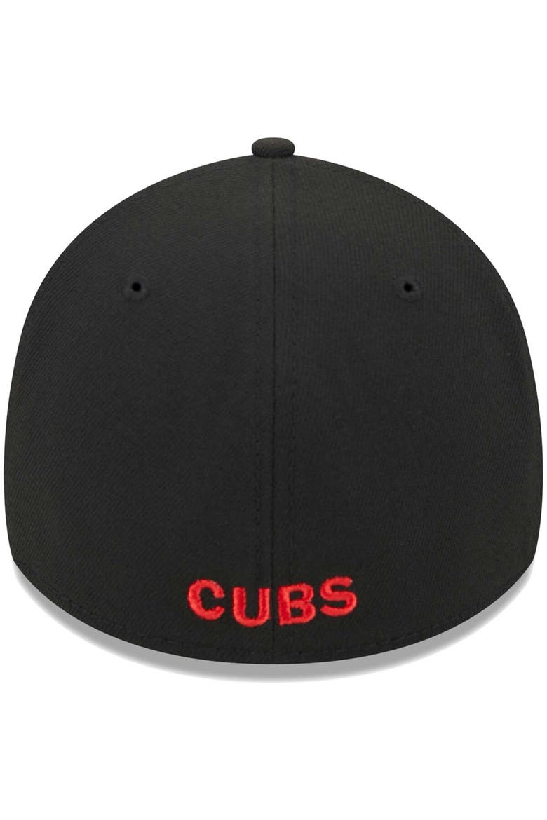 Men's New Era Black Chicago Cubs Logo 39THIRTY Flex Hat, Alternate, color, Black
