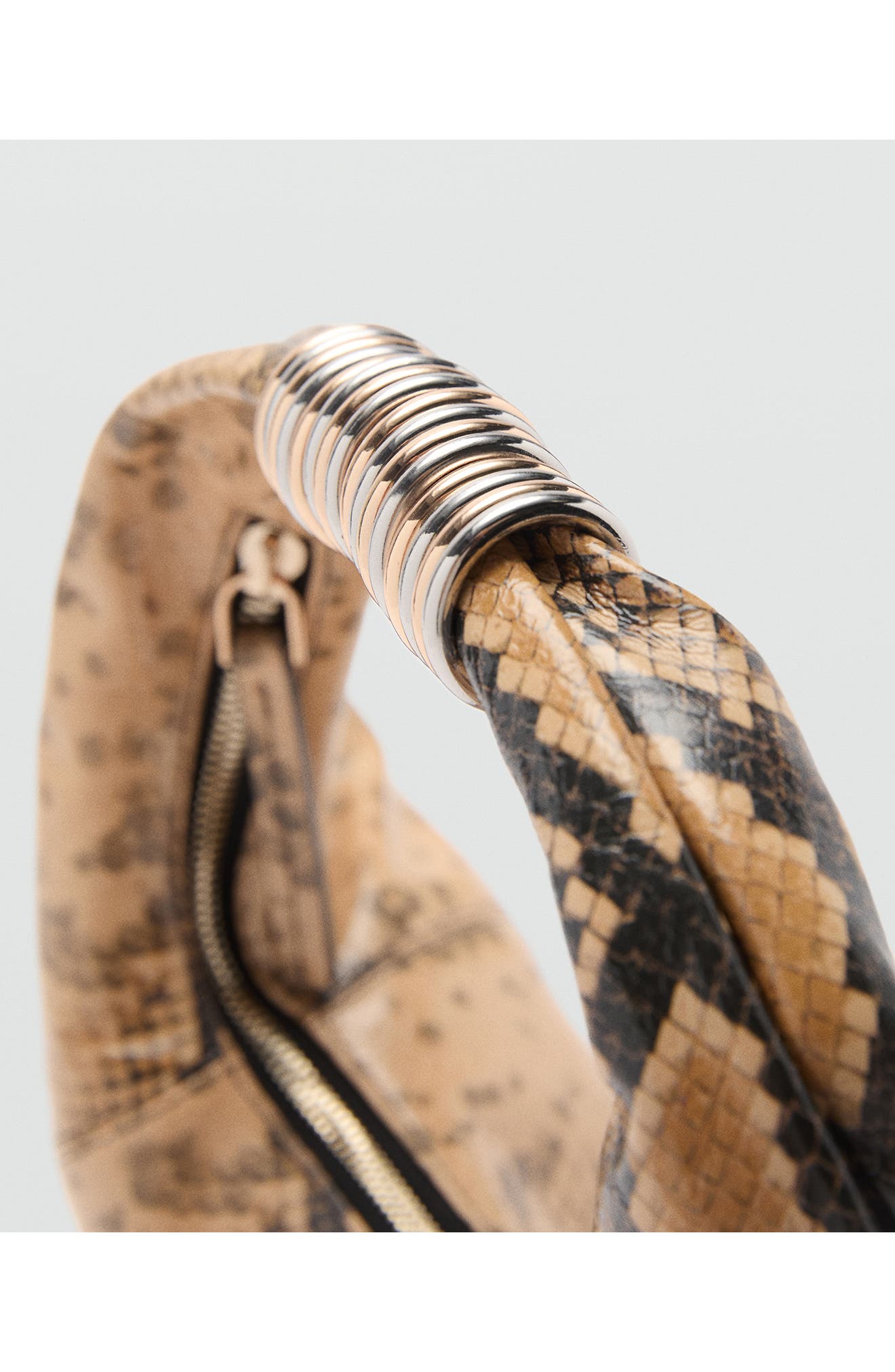 MANGO Kira Snakeskin Embossed Leather Shoulder Bag, Alternate, color, Light Beige