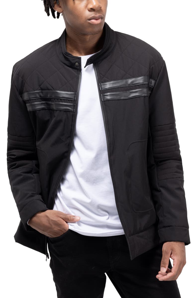 XRAY Faux Fur Lined Quilted Moto Jacket, Alternate, color, Black