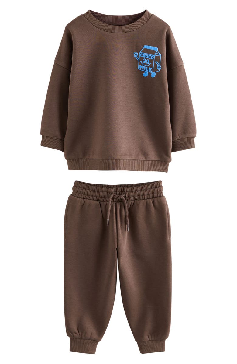 NEXT Kids' Chocolate Milk Sweatshirt & Sweatpants Set, Main, color, Brown