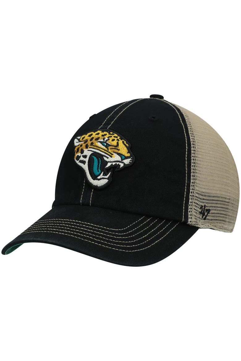 Men's '47 Black/Natural Jacksonville Jaguars Trawler Trucker Clean Up Snapback Hat, Main, color, Black