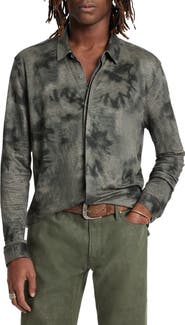 John Varvatos Camellia Tie Dye Slub Knit Linen Button-Up Shirt