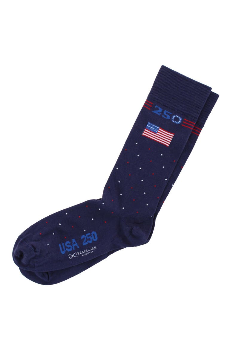 Founders 250 Polka Dot Mid Calf Mercerized Cotton Socks, Alternate, color, Navy Blue with Polka Dots