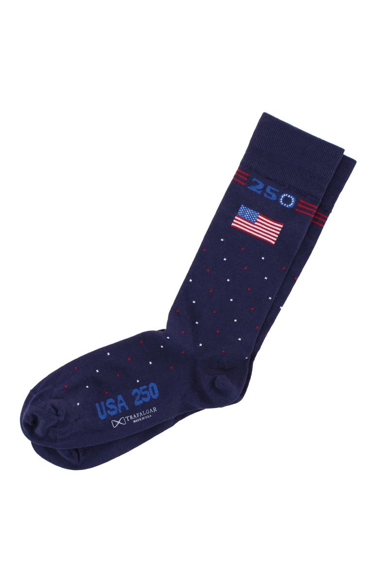 Trafalgar Founders 250 Polka Dot Mid Calf Mercerized Cotton Socks, Alternate, color, Navy Blue With Polka Dots