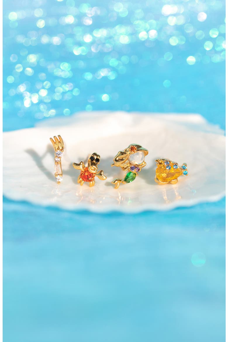 Disney Little Mermaid Stud Earrings Set, Alternate, color, GOLD