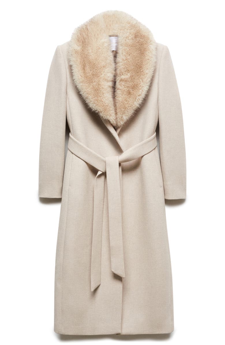 MANGO Wool Blend Coat with Removable Faux Fur Collar, Alternate, color, Light/ Pastel Grey