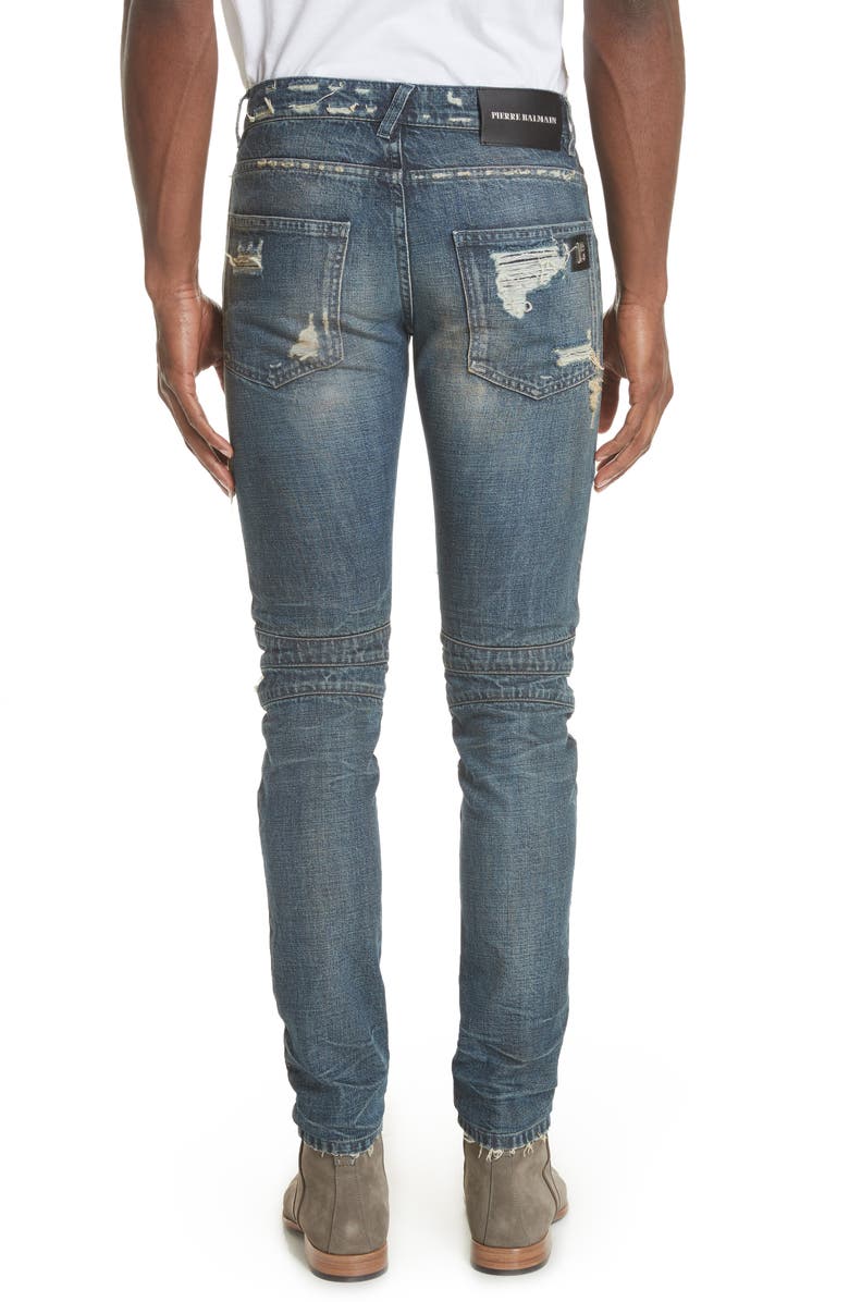 Pierre Balmain Destroyed Biker Jeans, Alternate, color,