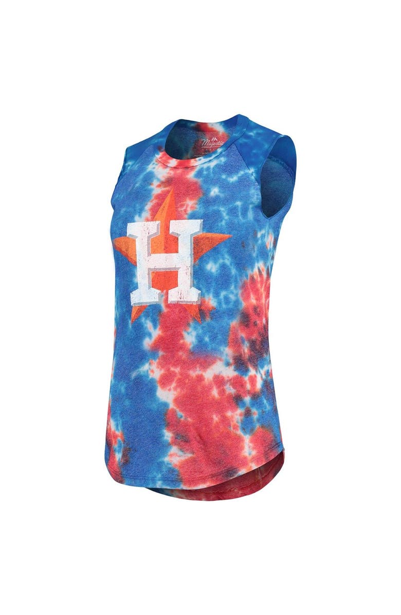 Majestic Threads Women's Majestic Threads Red/Blue Houston Astros Tie-Dye Tri-Blend Muscle Tank Top, Alternate, color, 