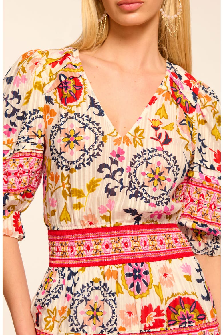 Barbara Puff Sleeve Mini Sundress, Alternate, color, IVORY MAYA COMBO
