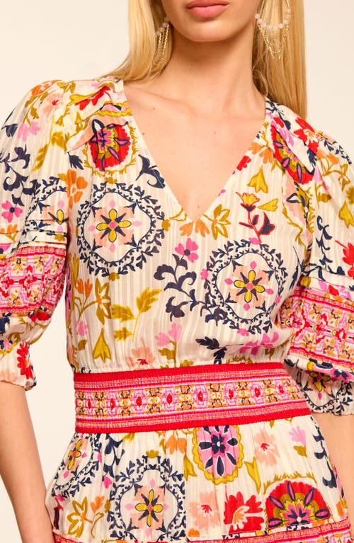 Ramy Brook Barbara Cotton Short Sleeve Smocked Mini Dress In Multi