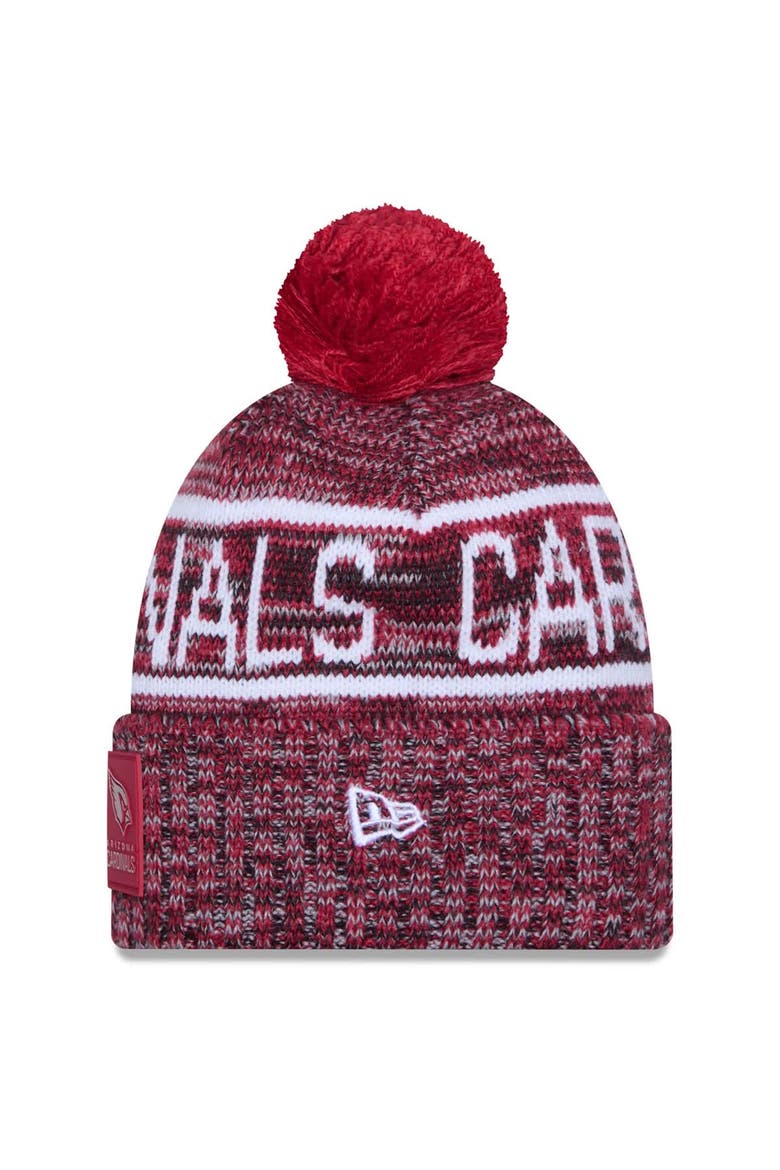 Men's New Era Cardinal Arizona Cardinals 2025 Sideline Cold Weather Cuffed Knit Hat with Pom, Alternate, color, Cardinal