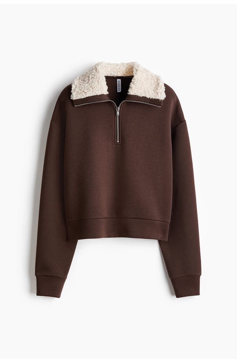 H&M Zip-top Scuba Knit Sweatshirt, Main, color, Dark Brown