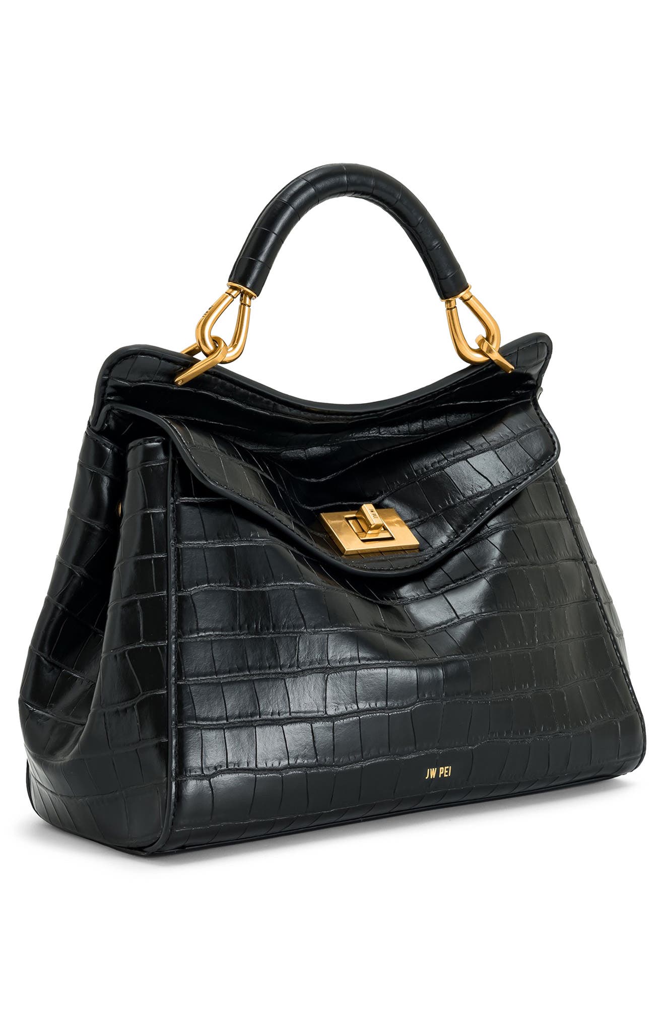 JW PEI Lucia Faux Leather Top Handle Bag, Alternate, color, Black Croc