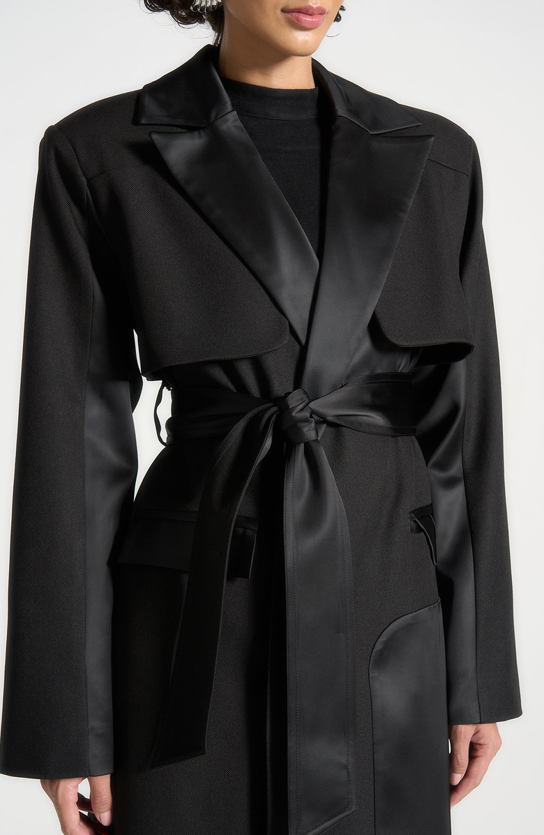 Manière De Voir Ilona Tailored Satin Trench Coat, Alternate, color, Black