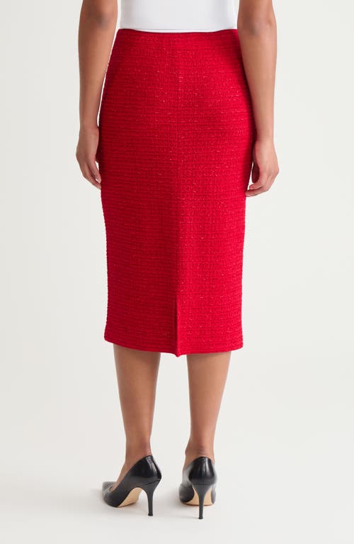 Ming Wang Tonal Eyelash Tweed Midi Pencil Skirt In Red