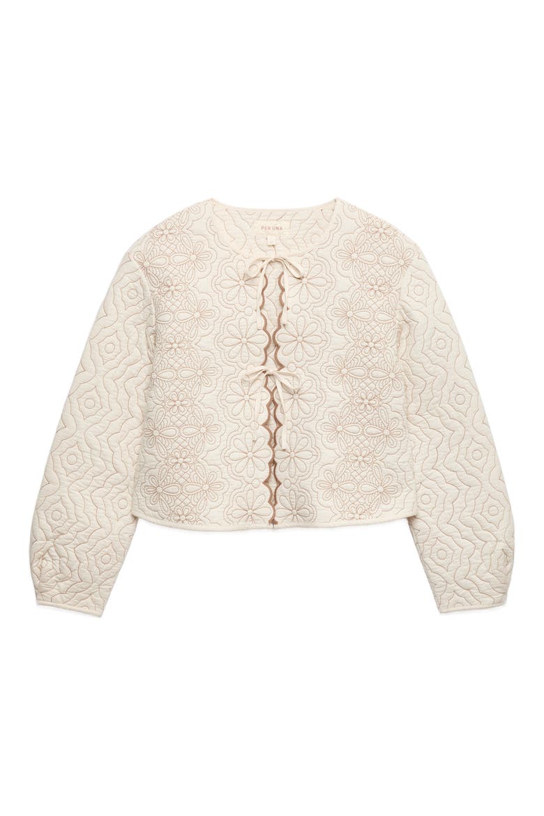 Scallop Trim Quilted Jacket, Alternate, color, ECRU IVORY