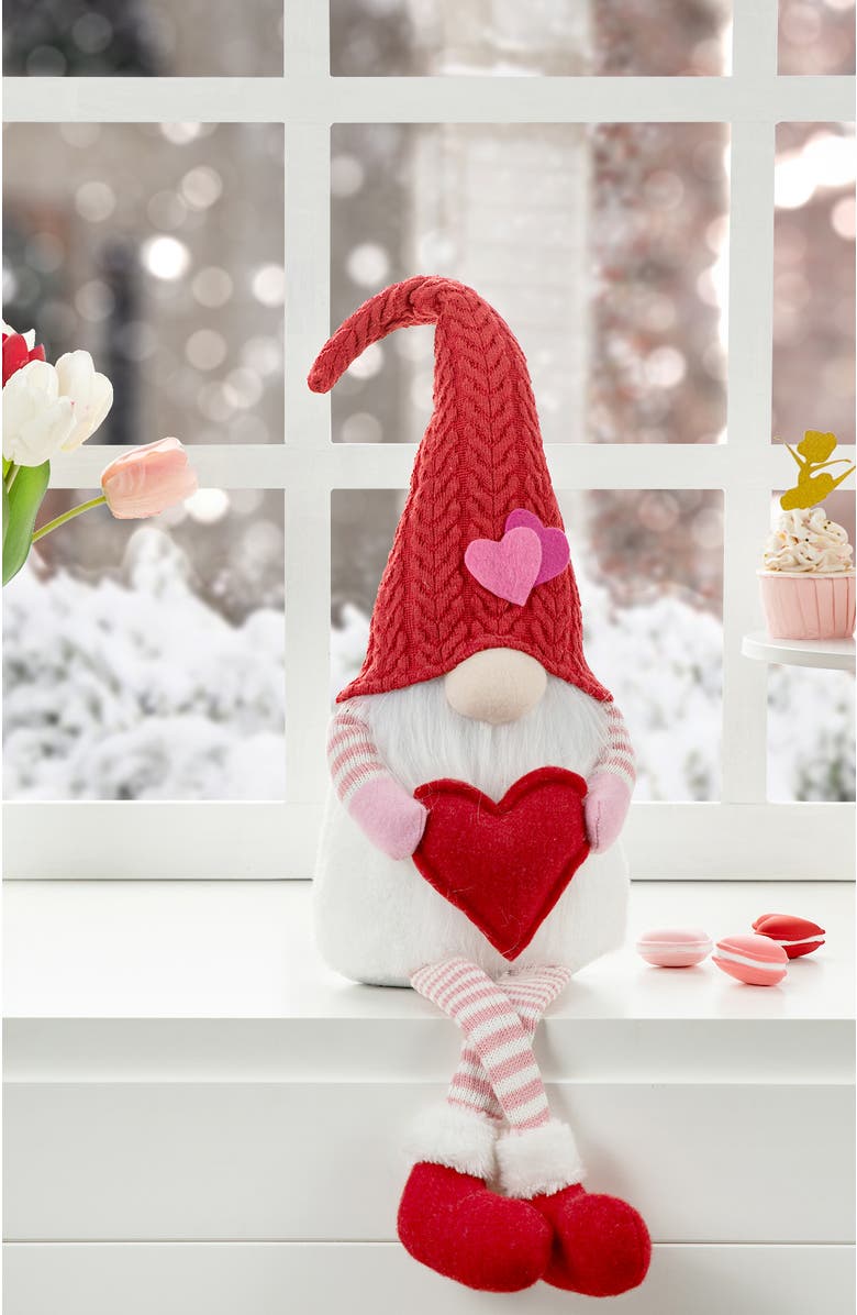 Glitzhome 28.25"H Fabric Valentine
s Gnome Shelf Sitter with Dangling Legs, Alternate, color, Red
