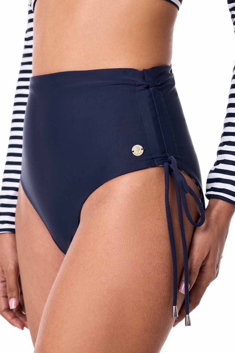 Women's Myrtle Reversible Ruche Swim Bottoms, UPF 50+ Sun Protection, Alternate, color, Navy Reversible