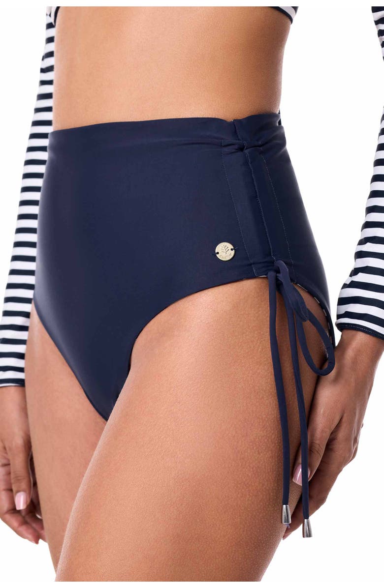 Coolibar Women's Reversible Ruche Swim Bottoms - UPF 50+ Sun Protection - Myrtle, Alternate, color, Navy Reversible