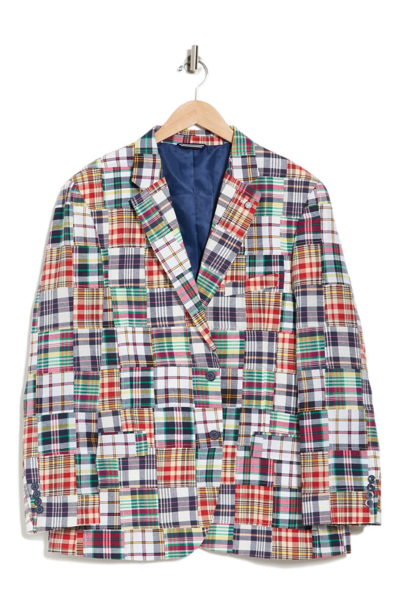 Nautica Madras Plaid Patchwork Two Button Notch Lapel Cotton Sport Coat, Alternate, color,