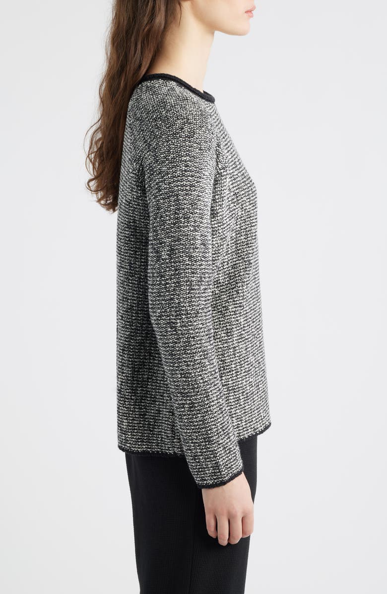 Eileen Fisher Jewel Neck Marled Knit Sweater, Alternate, color, Black/ Soft White