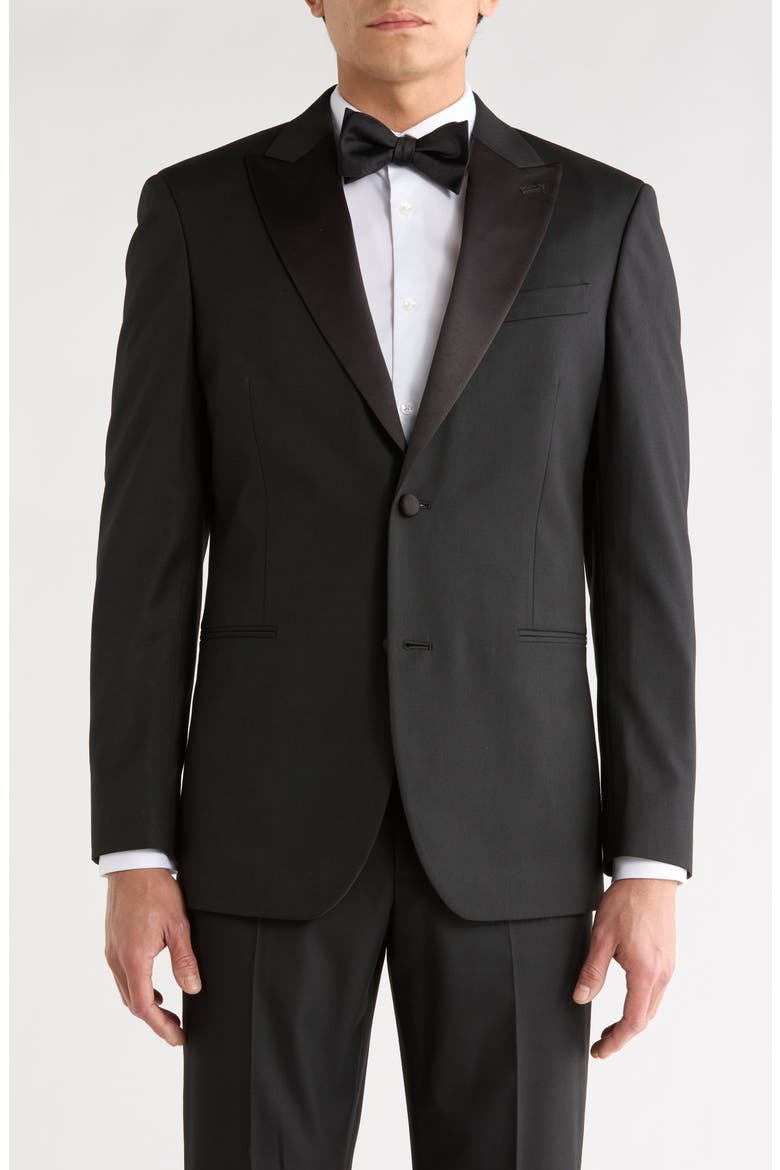 Two Button Trim Fit Tuxedo Jacket, Main, color, BLACK ROCK