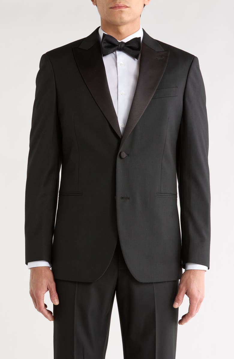 NORDSTROM RACK Two Button Trim Fit Tuxedo Jacket, Main, color, Black Rock