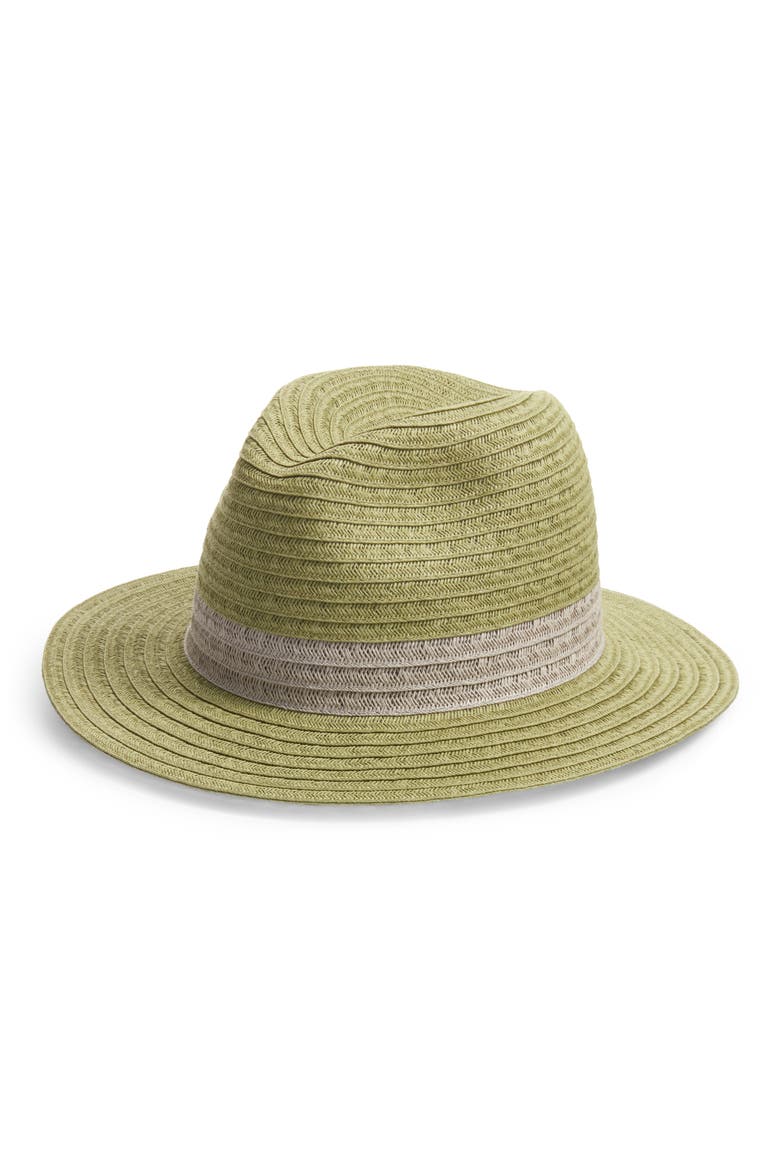 Packable Colorblock Braided Paper Straw Panama Hat, Main, color, OLIVE COMBO