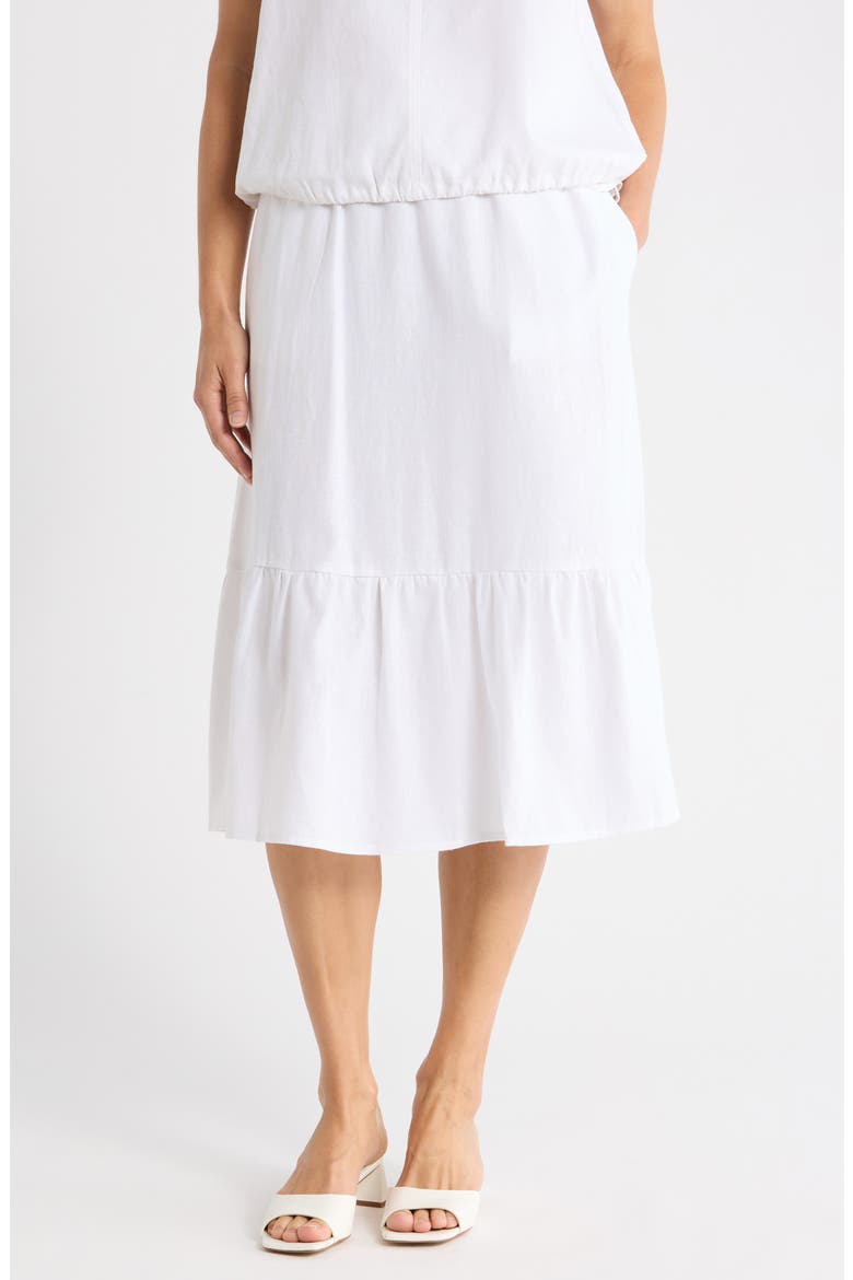 Linen Blend Midi Skirt, Main, color, WHITE