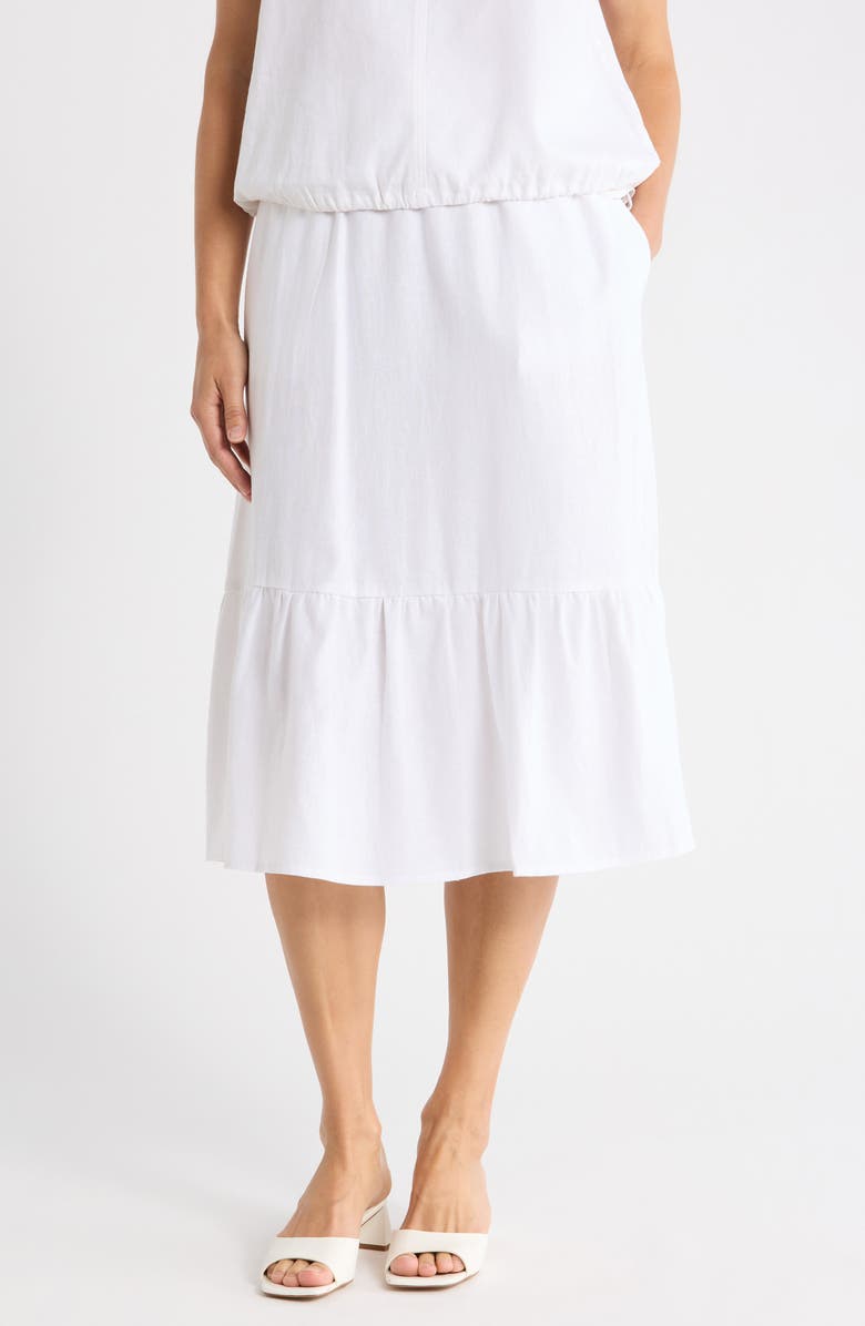 DKNY Linen Blend Midi Skirt, Main, color, White