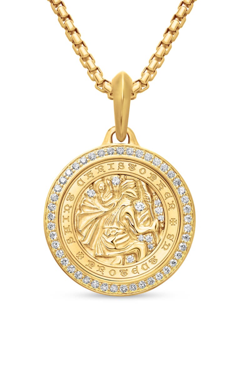 St. Christopher Amulet in 18K Yellow Gold with Pavé Diamonds, Main, color, DIAMOND