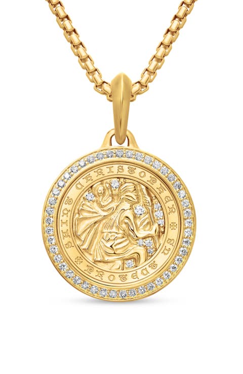 St. Christopher Amulet in 18K Yellow Gold with Pavé Diamonds