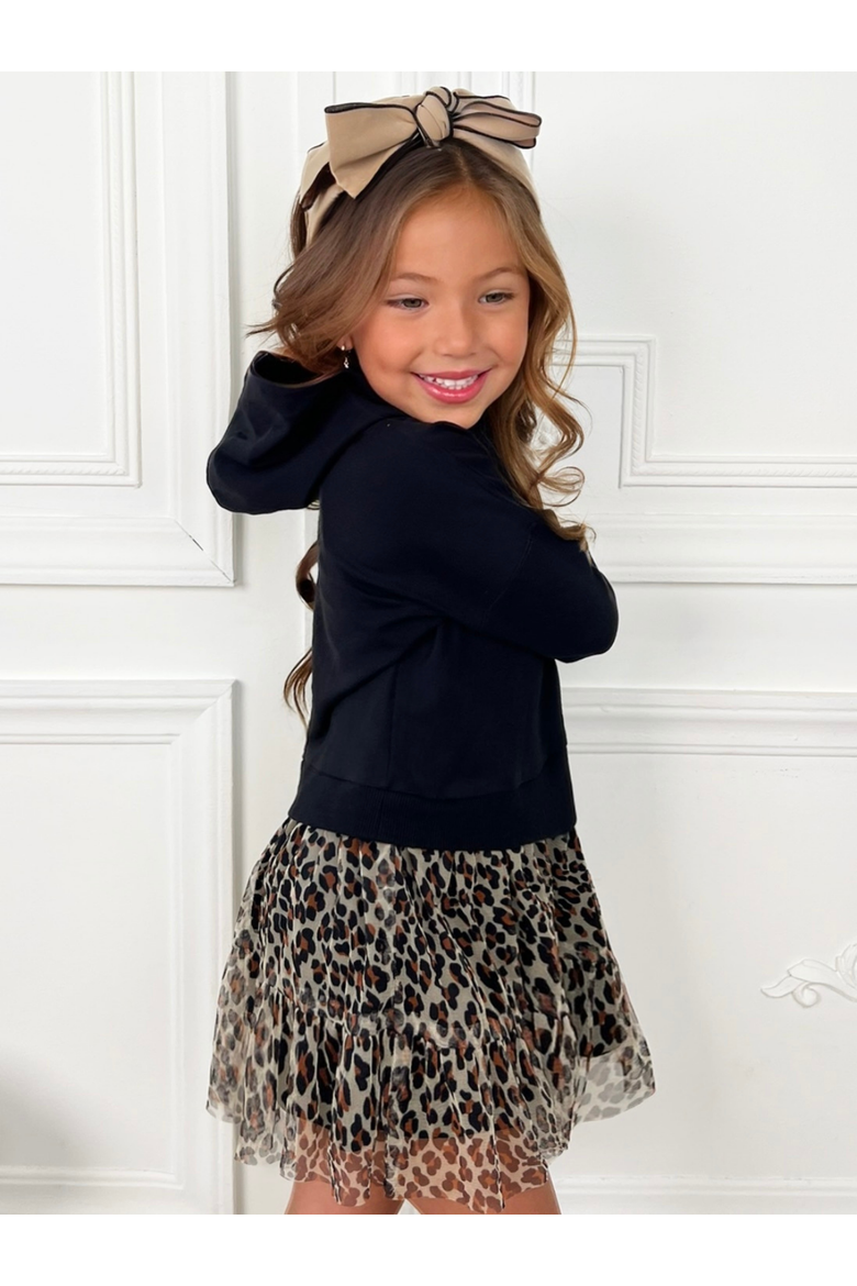 Wild & Cozy Cheetah Hooded Tutu Dress, Alternate, color, Black