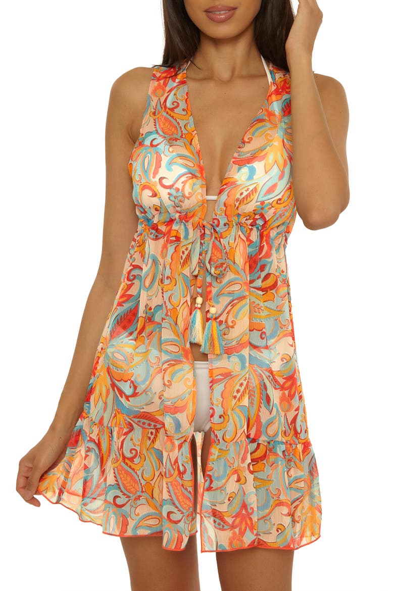 Phuket Semisheer Chiffon Cover-Up Tunic, Main, color, ORANGE MULTI