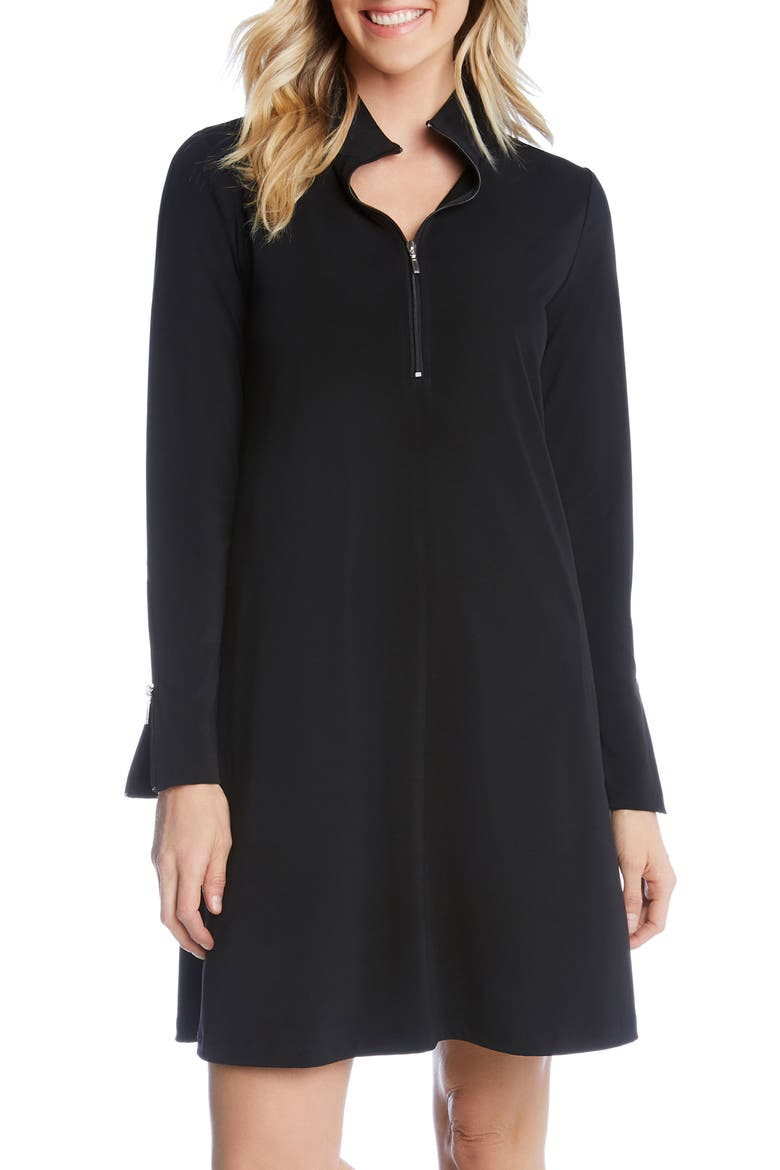 Quarter Zip A-Line Travel Jersey Dress, Alternate, color, BLACK