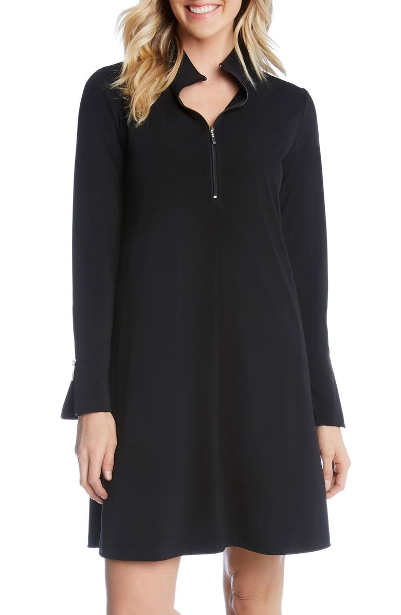 Karen Kane Quarter Zip A-Line Dress, Alternate, color, Black