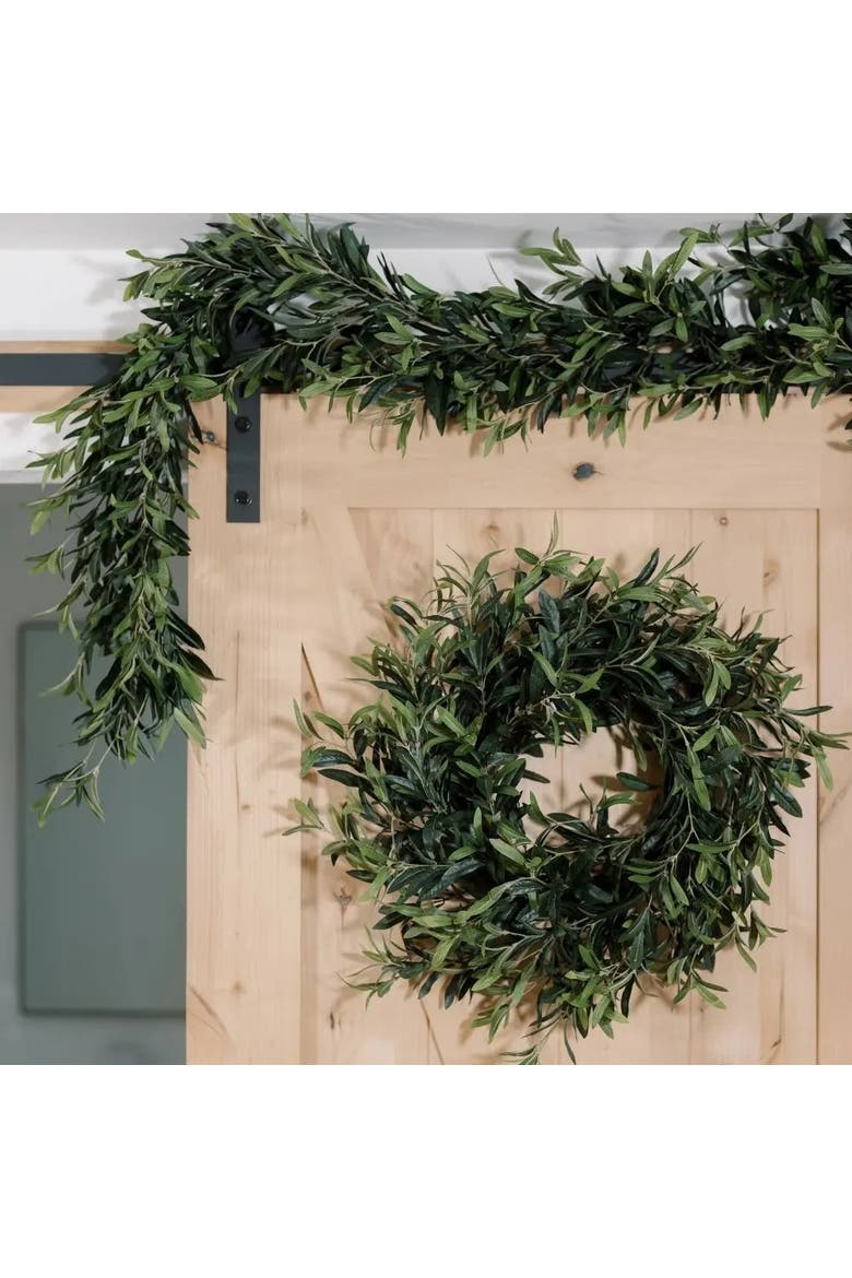 24" Artificial Olive Leaf Wreath, Alternate, color, Green