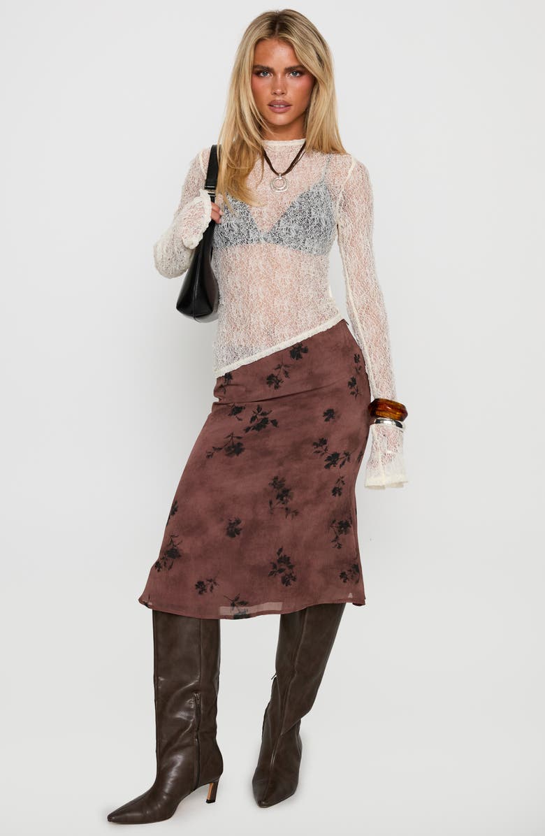 Princess Polly Moses Floral Midi Skirt, Alternate, color, Brown