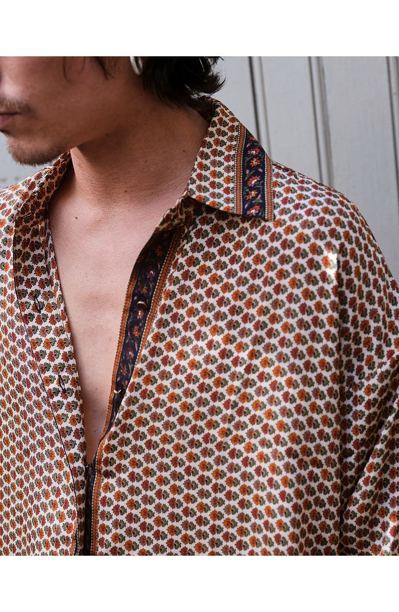 Monzlapur Embossed Botanical Long Sleeve Crepe Shirt, Alternate, color, Copper