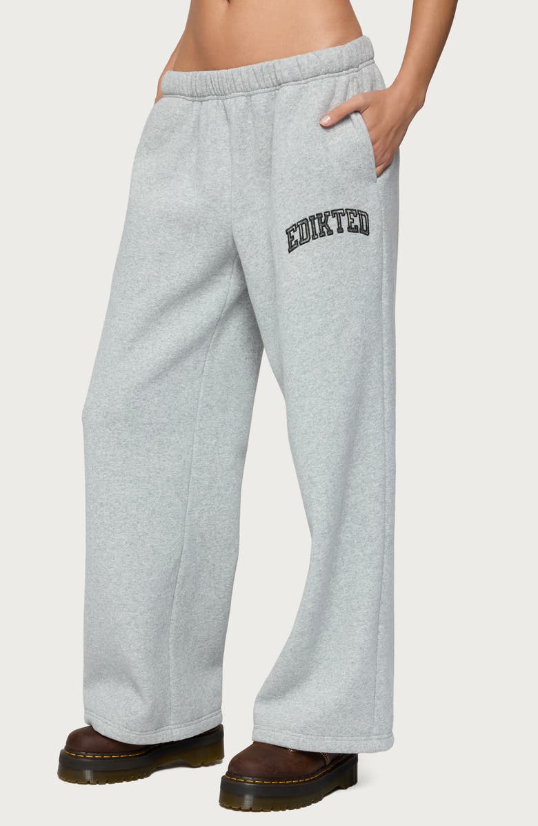 EDIKTED Camo Crush Logo Wide Leg Sweatpants, Alternate, color, Dark-Gray-Melange