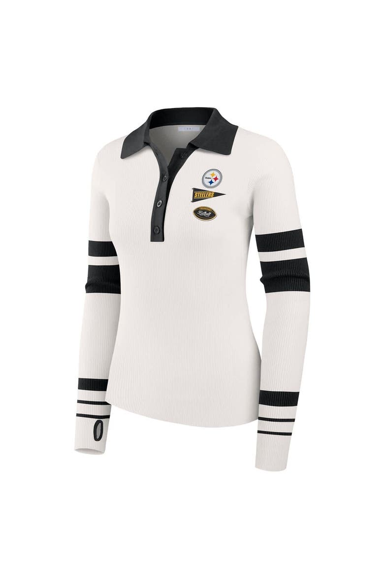 Women's WEAR by Erin Andrews White Pittsburgh Steelers Ribbed Henley Polo Sweater, Alternate, color, White