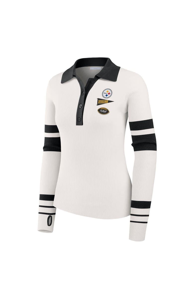 WEAR by Erin Andrews Women's WEAR by Erin Andrews White Pittsburgh Steelers Ribbed Henley Polo Sweater, Alternate, color, White